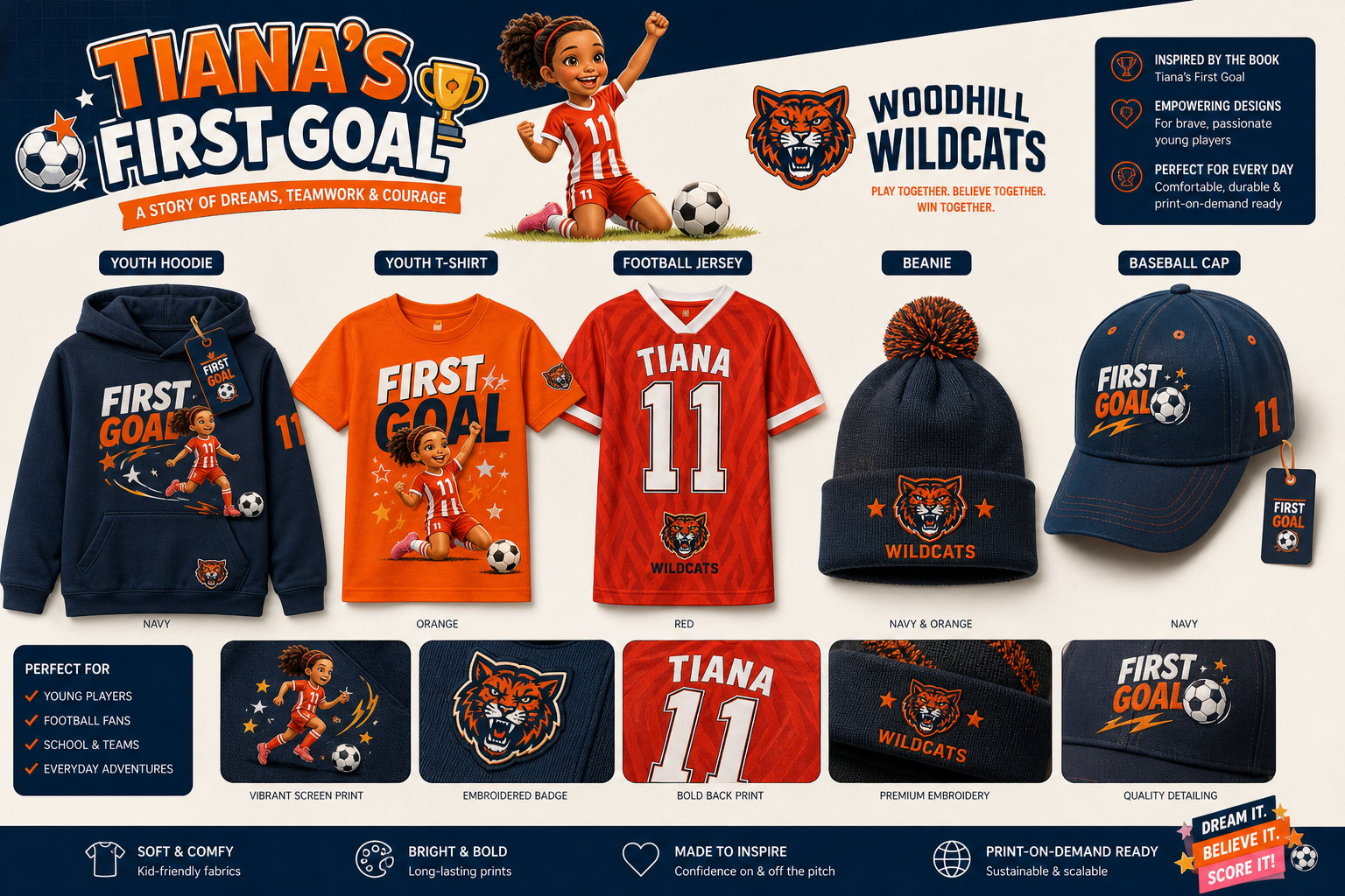 Tiana's First Goal apparel merchandise collection